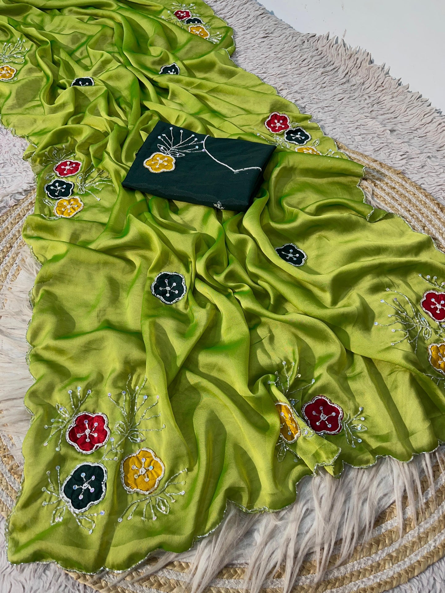 Premium Soft Shine Rangoli Silk Saree with Handwork & Khatli Work