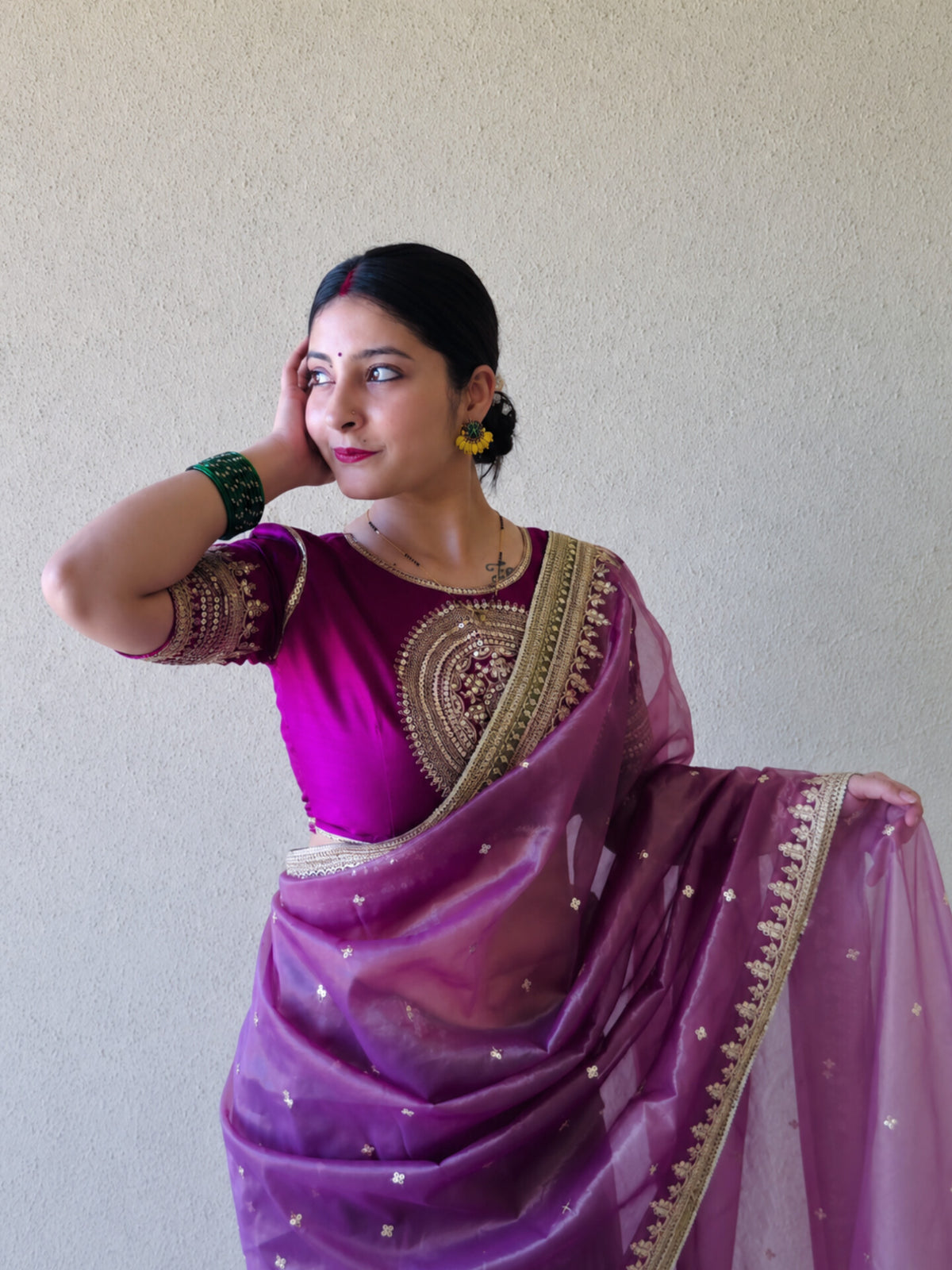 Trending Soft NC Twill Saree with Sequins & Cording Embroidery