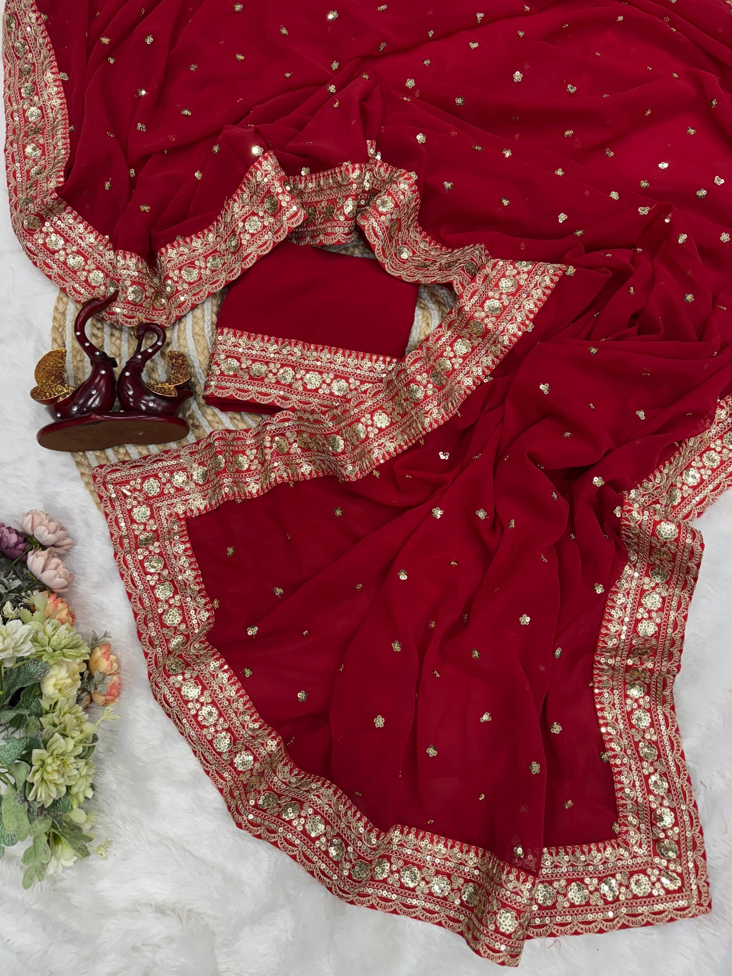 Premium Georgette Designer Saree with Sequence & Dori Embroidery Lace Border