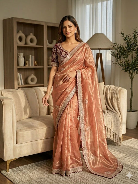Premium Soft Satin Designer Saree with Sequence & Zari Embroidery