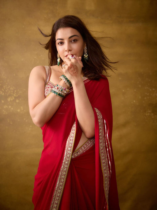 Premium Soft Chinnon Saree with Mirror & Zari Work