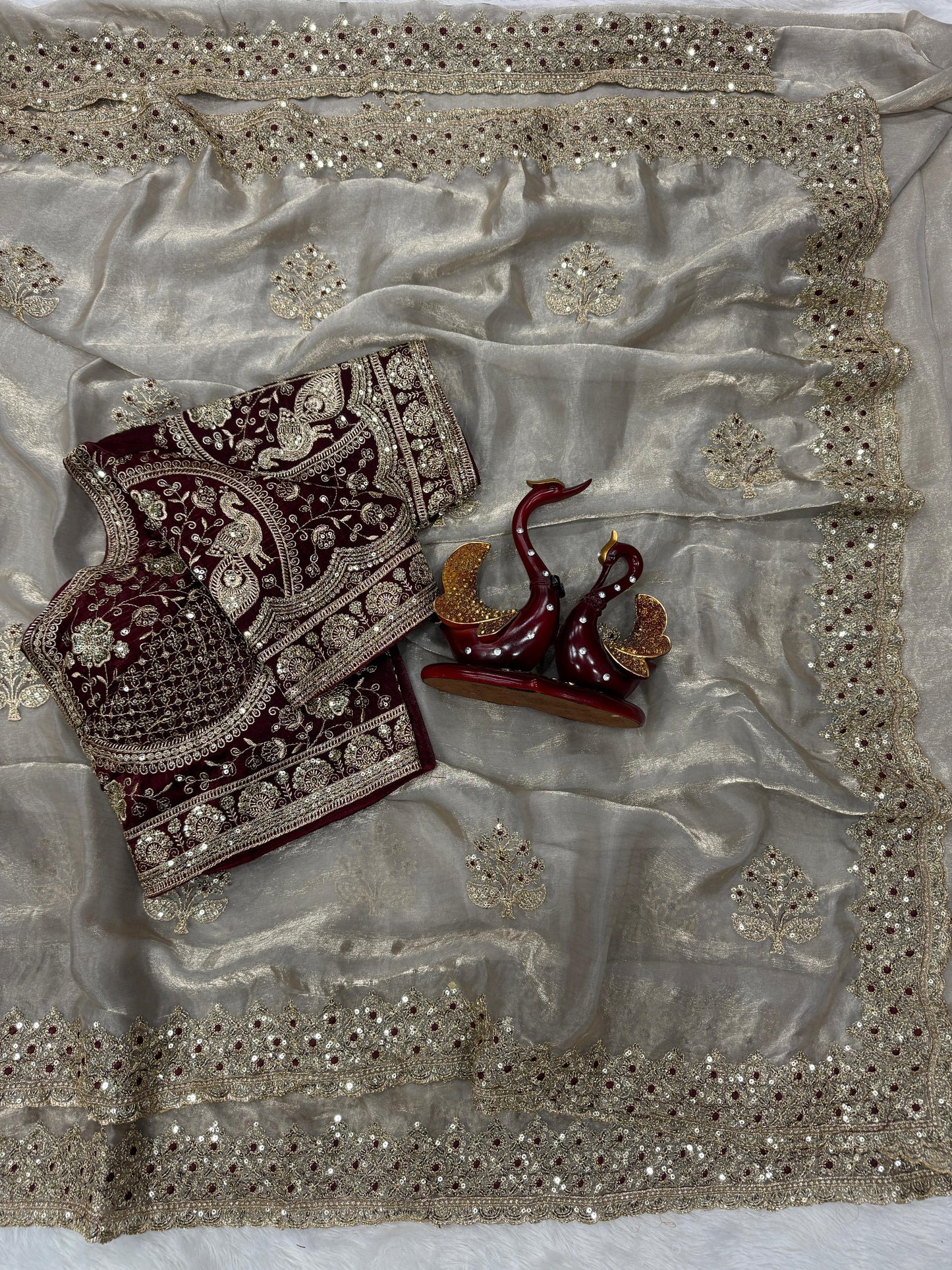 Premium Soft Frendy Satin Saree with Sequence & Zari Embroidery Work