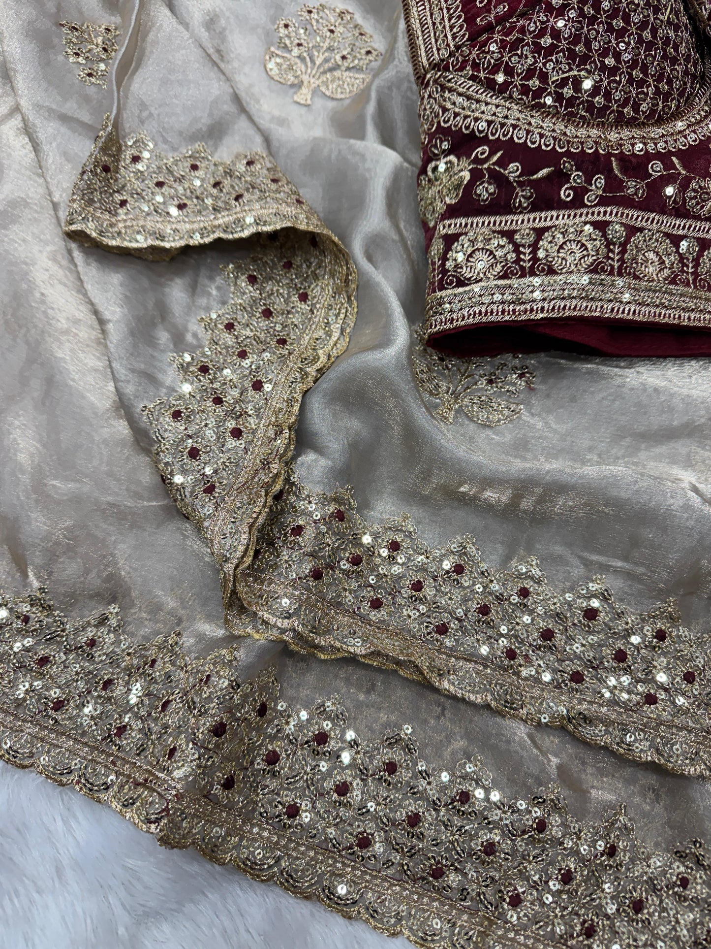 Premium Soft Frendy Satin Saree with Sequence & Zari Embroidery Work