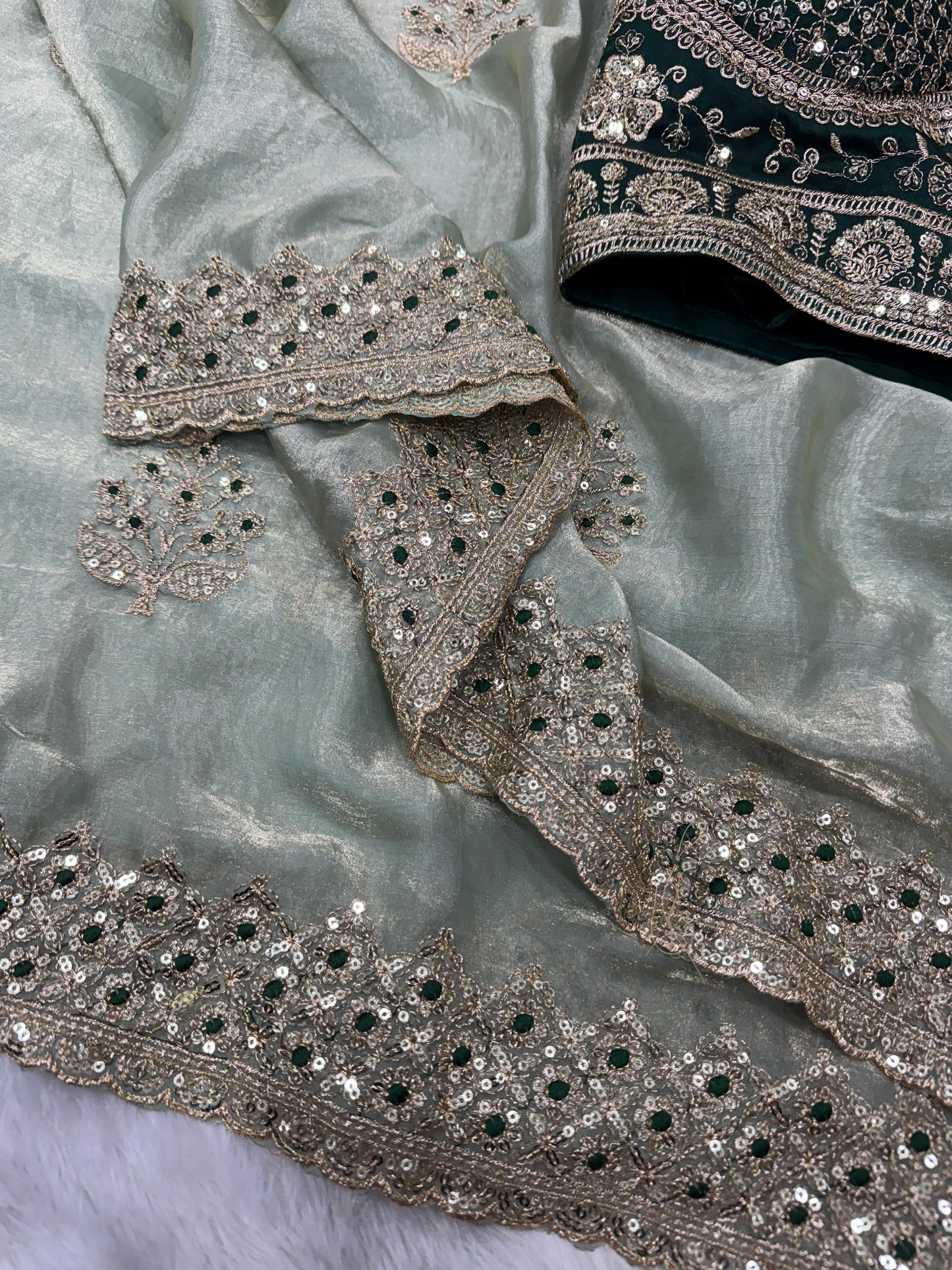 Premium Soft Frendy Satin Saree with Sequence & Zari Embroidery Work