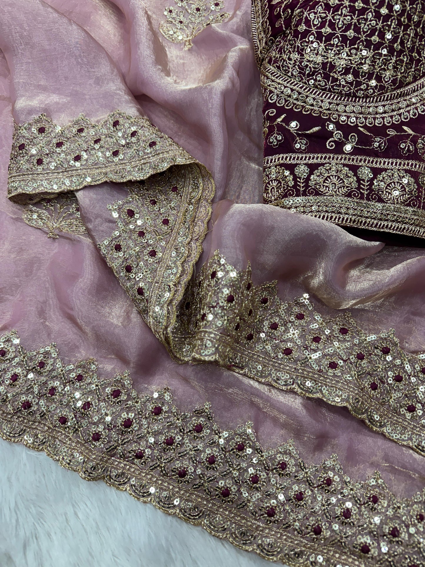 Premium Soft Frendy Satin Saree with Sequence & Zari Embroidery Work
