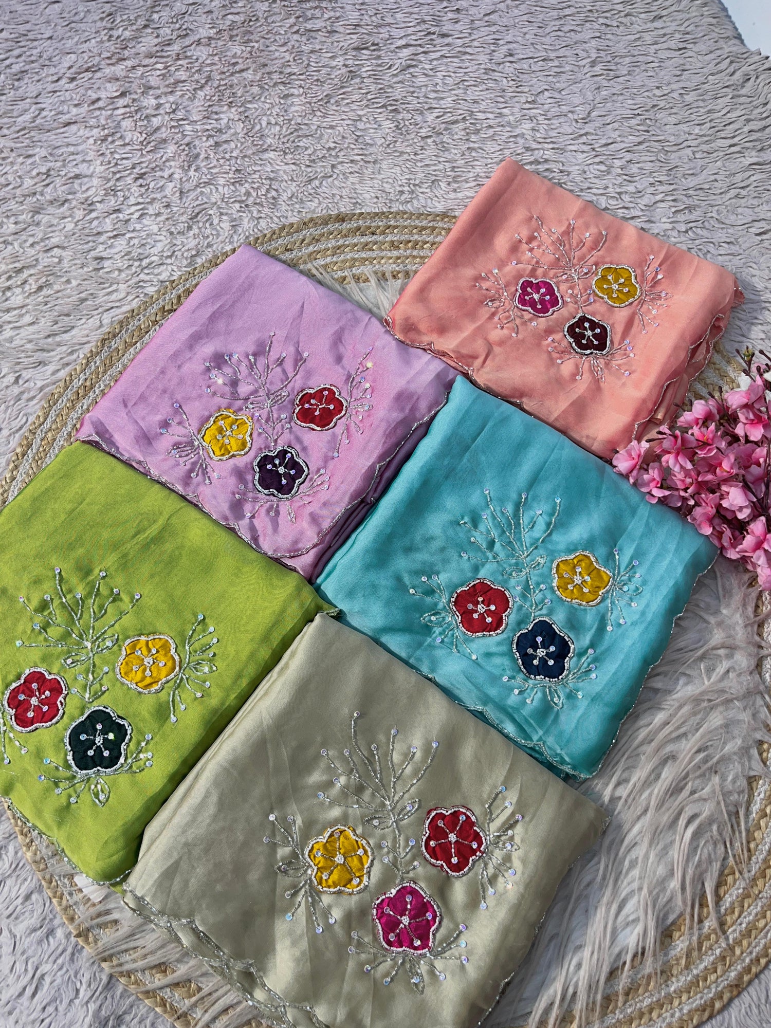Premium Soft Shine Rangoli Silk Saree with Handwork & Khatli Work