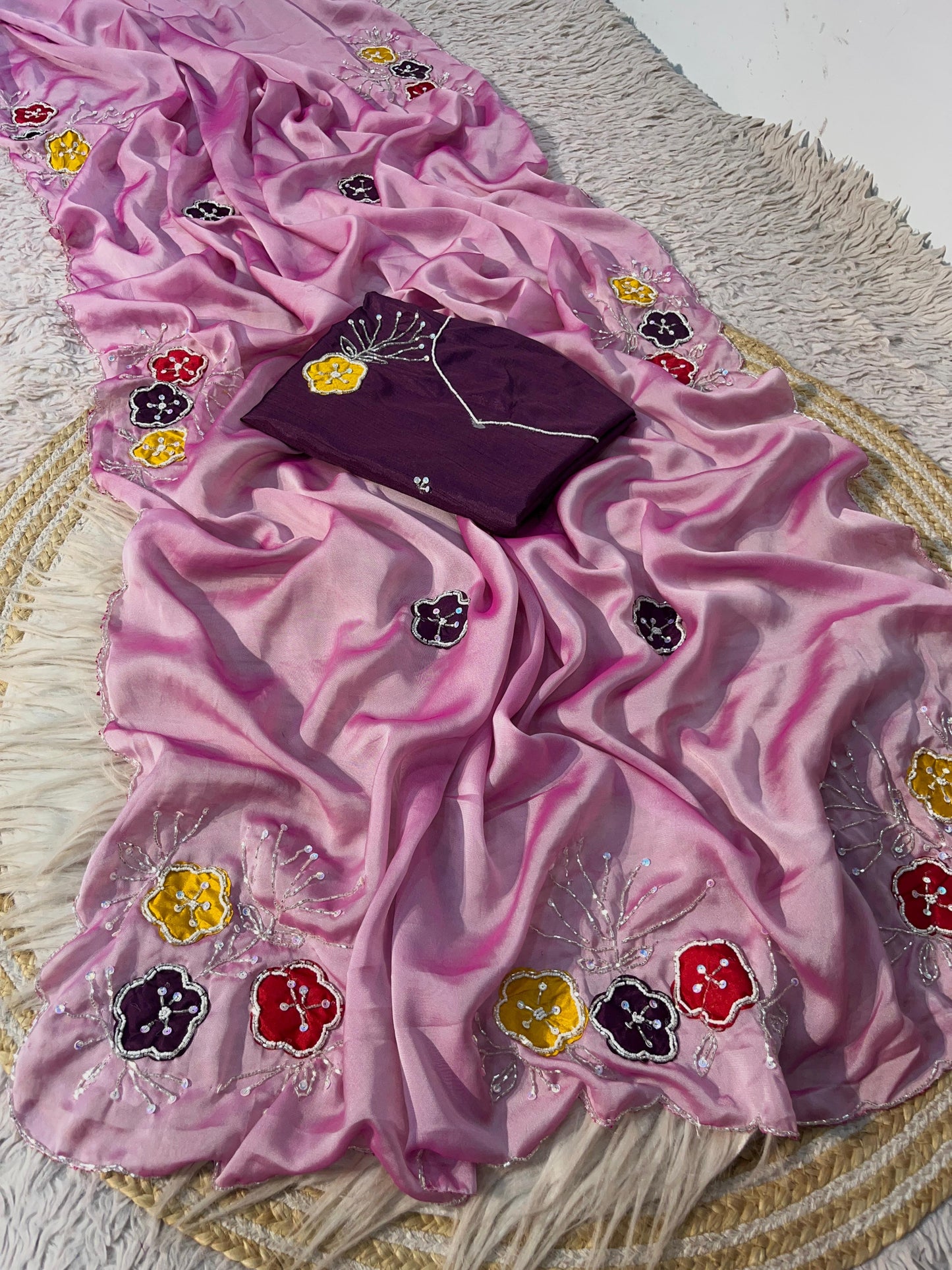 Premium Soft Shine Rangoli Silk Saree with Handwork & Khatli Work