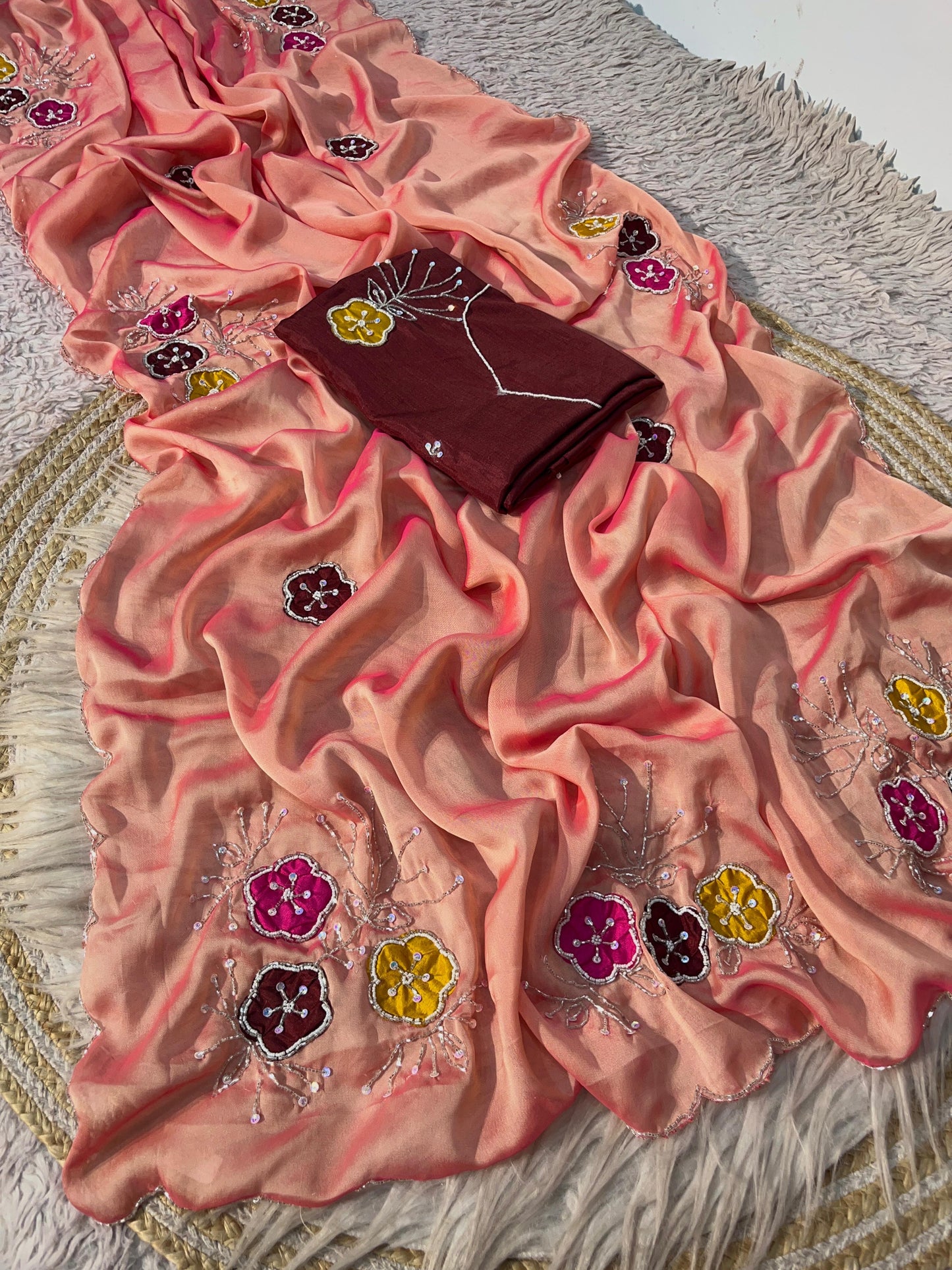 Premium Soft Shine Rangoli Silk Saree with Handwork & Khatli Work