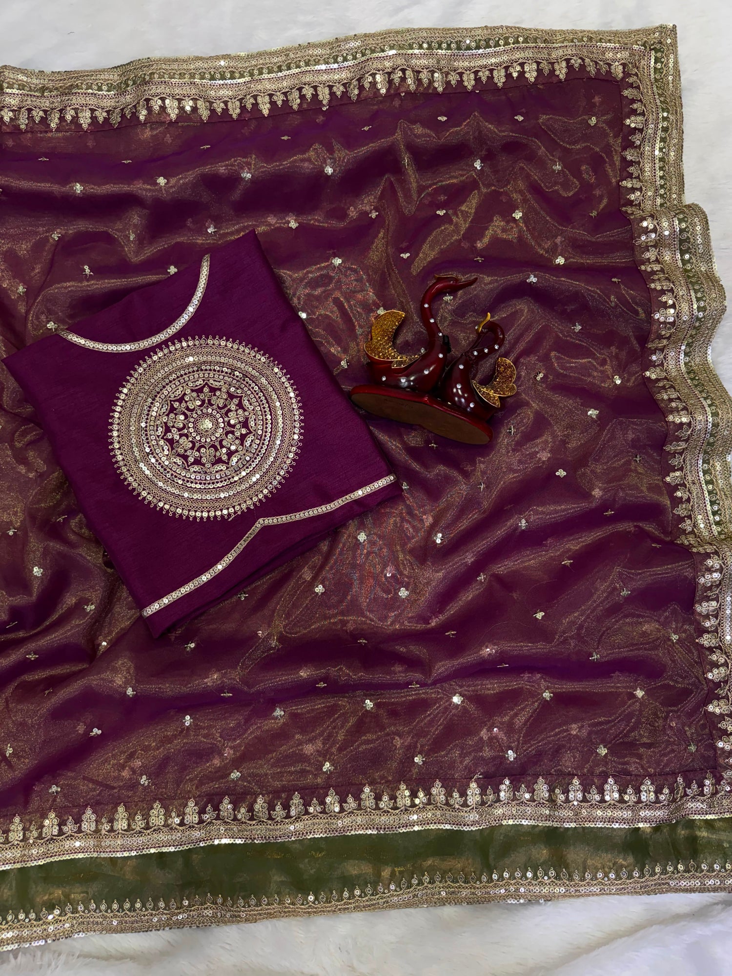 Janhvi's Soft NC Twill Saree with Sequins & Cording Embroidery