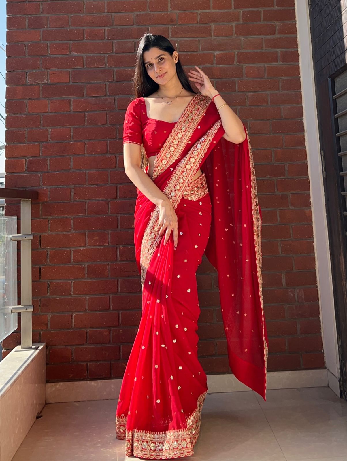 Premium Georgette Designer Saree with Sequence & Dori Embroidery Lace Border