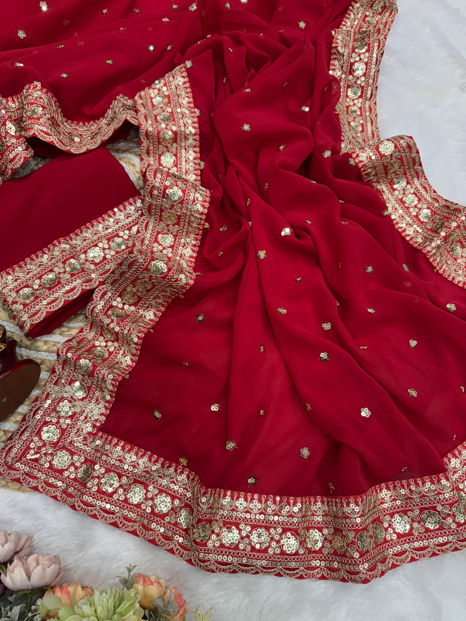 Premium Georgette Designer Saree with Sequence & Dori Embroidery Lace Border